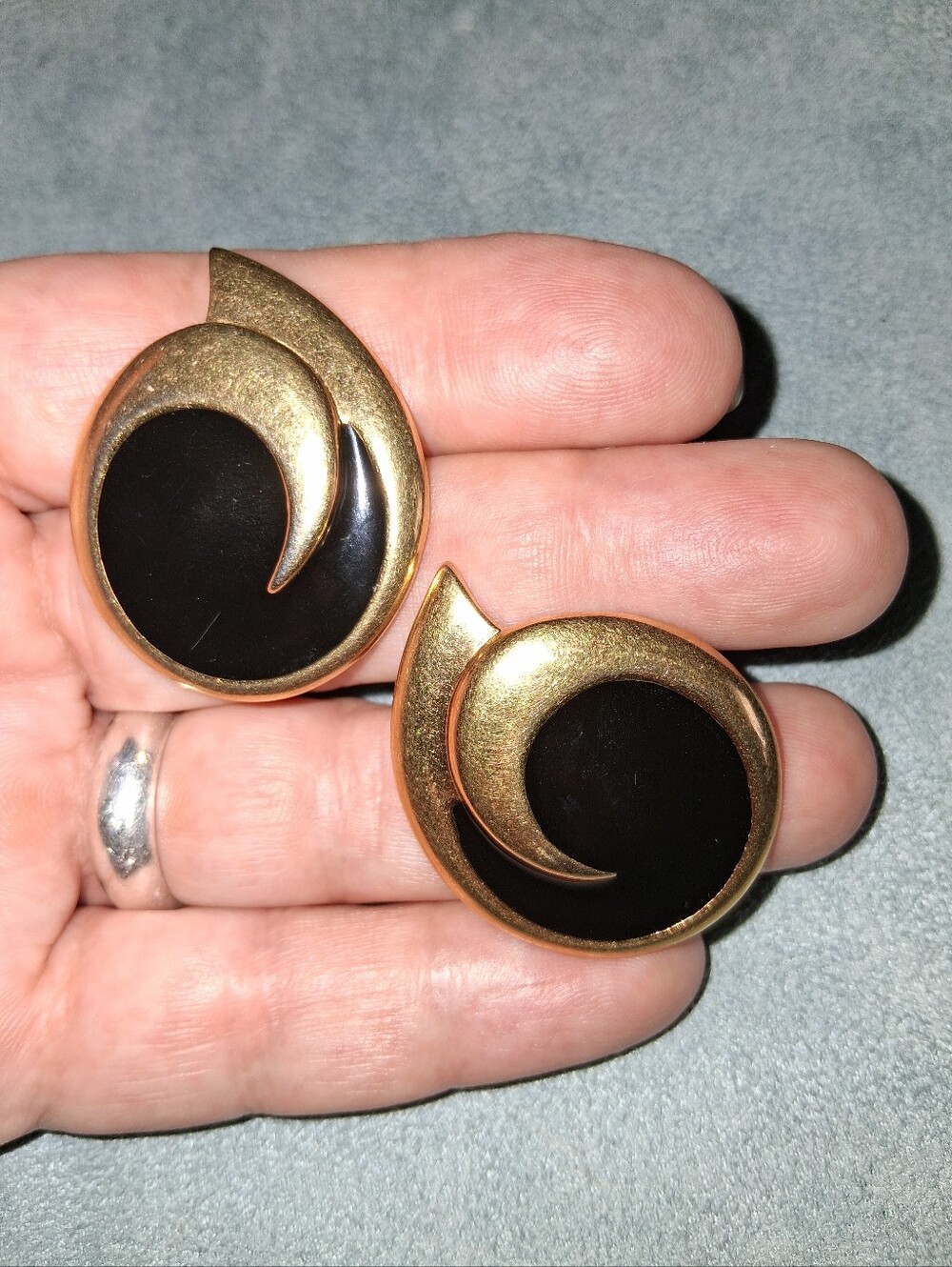 Vintage Monet Gold and Black Stud Earrings